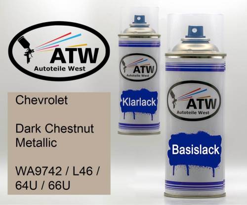 Chevrolet, Dark Chestnut Metallic, WA9742 / L46 / 64U / 66U: 400ml Sprühdose + 400ml Klarlack - Set, von ATW Autoteile West.